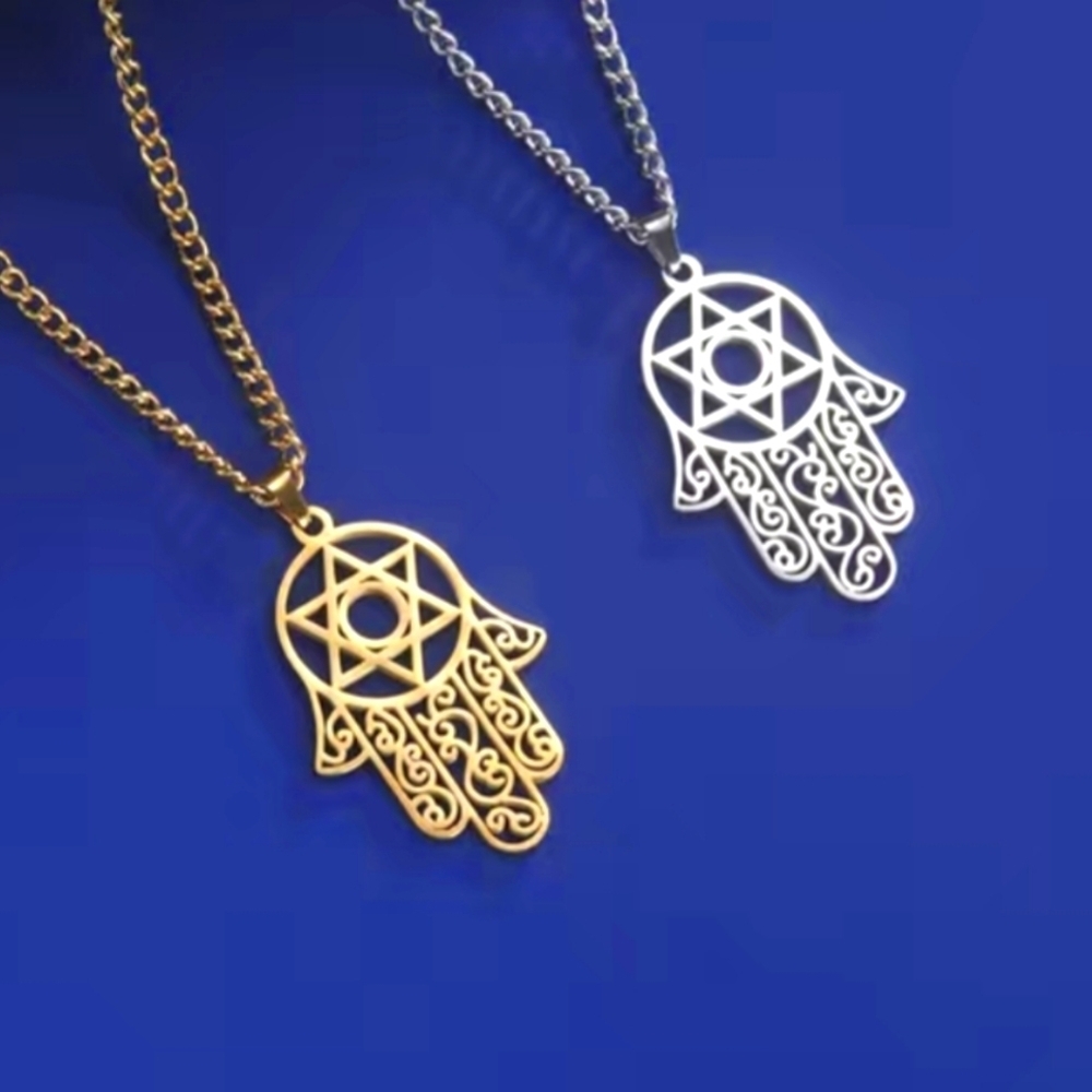 Pendant--Hamsa aka Hand Of Fatima + Star Of David inset